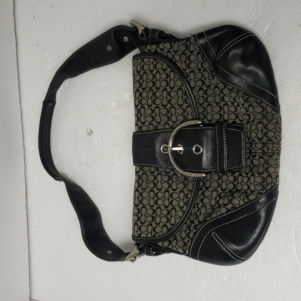 Coach soho mini signature shoulder bag black and grey